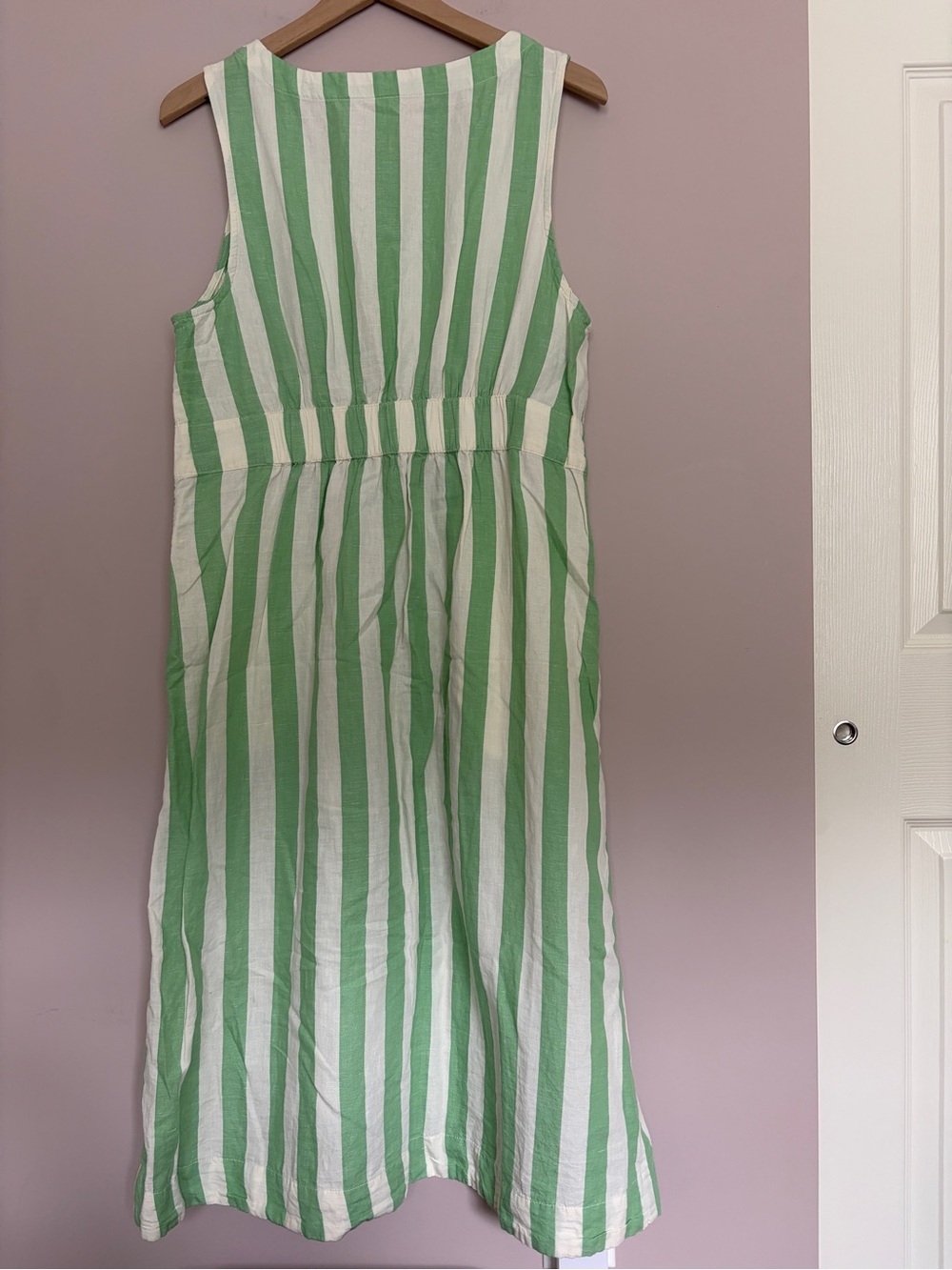Pact Canopy Linen Blend Green & White Striped Midi Dress - Picture 2 of 5